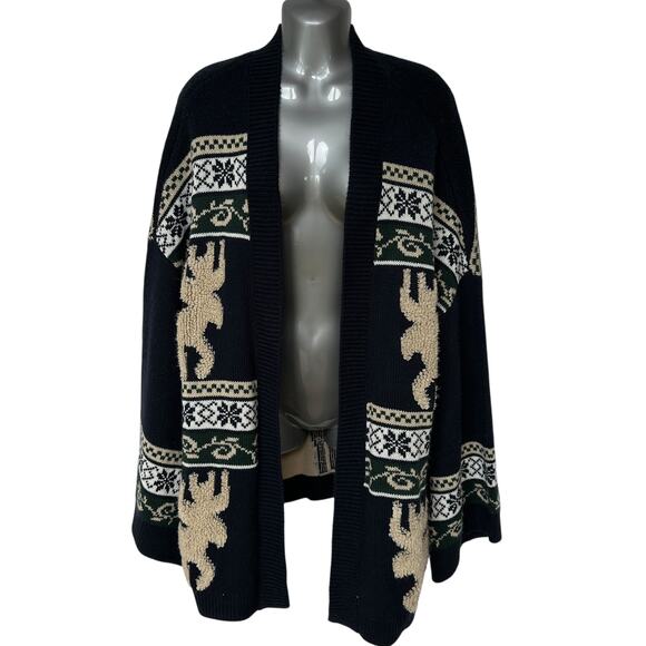 Show Me Your Mumu Cardigan Sweater Easy Cardi Moose Buddies Navy Blue Size Large - Picture 1 of 11